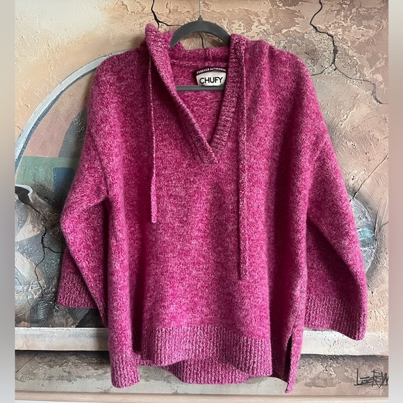 CHUFY Forever Patagonia Merino Wool Pullover Purple Thick Hooded Sweater - Picture 1 of 14